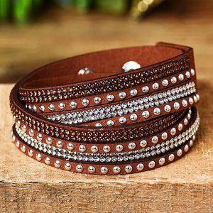 Rhinestone Leather Bracelet